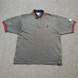 Starter Chicago Bulls NBA Polo Shirt XL Gray Red‎ Black Striped Collar Sleeves
